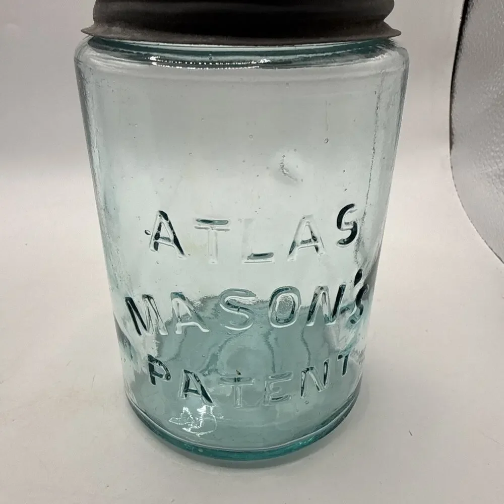 2 Antique Aqua Atlas Mason’s Patent Quart Jar